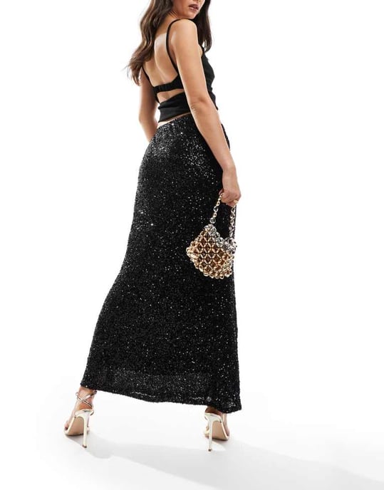 Never Fully Dressed sequin maxi skirt in black - Image 3