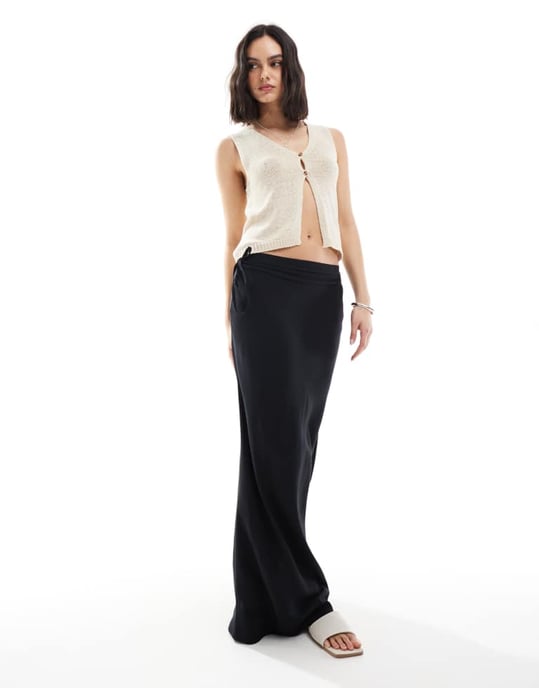 ASOS DESIGN linneblandning sned maxi kjol i svart - Image 2