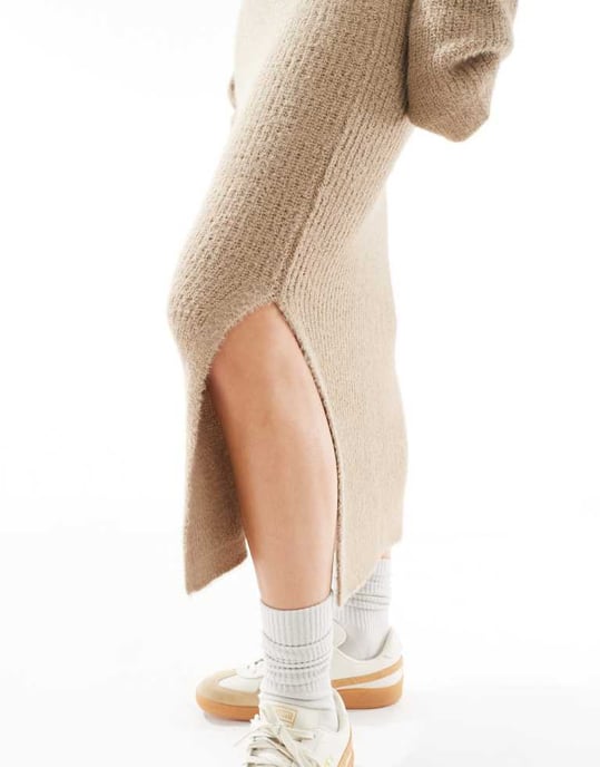 Vero Moda fluffig midi kjol-set i beige - Image 3