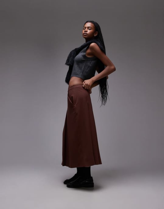 Topshop boxfalld midi kjol i brun - Image 1