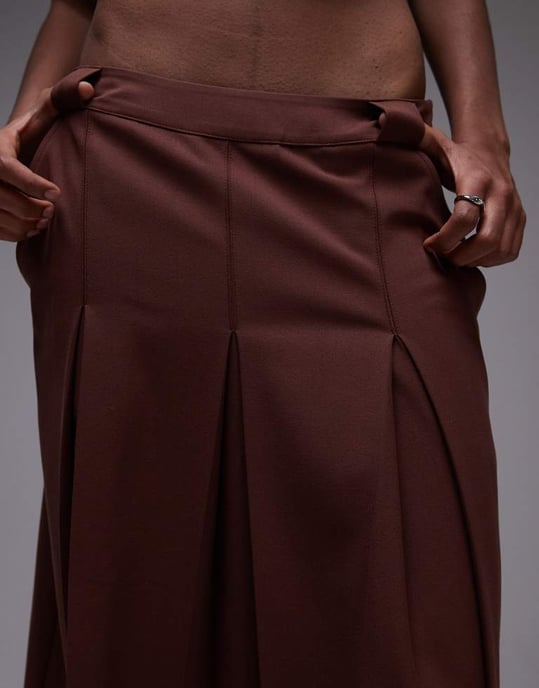 Topshop boxfalld midi kjol i brun - Image 3