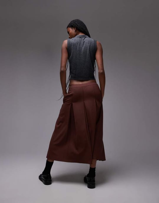 Topshop boxfalld midi kjol i brun - Image 4