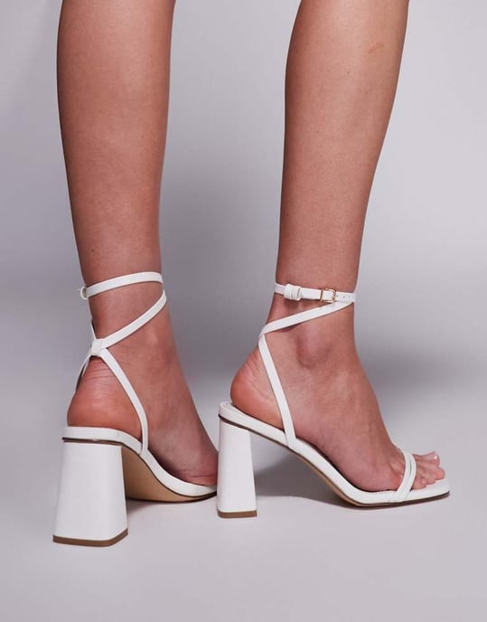 Simmi London Bora strappy block mid heeled sandals in white - Image 2
