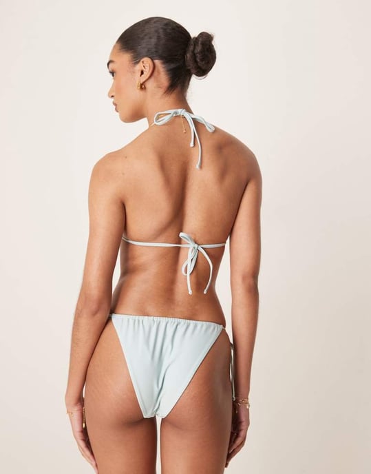 Abercrombie & Fitch swim tie side bikini bottom with bead detail co-ord in blue - Image 3