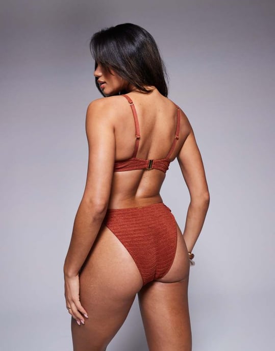 Boux Avenue amalfi stripe texture tanga bikini bottom in rust - Image 2