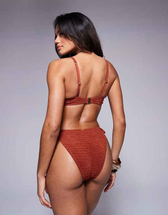Boux Avenue amalfi stripe texture balcontte underwire bikini top in rust - Image 3