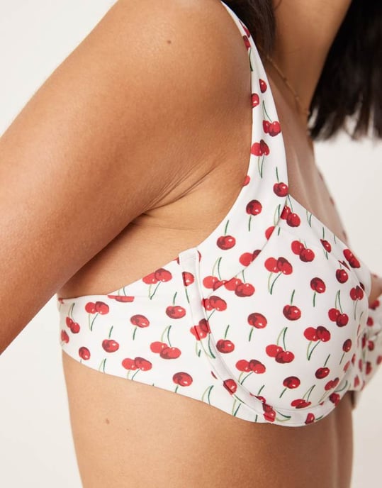 Abercrombie & Fitch ruched underwire bikini top co-ord in cherry print - Image 3