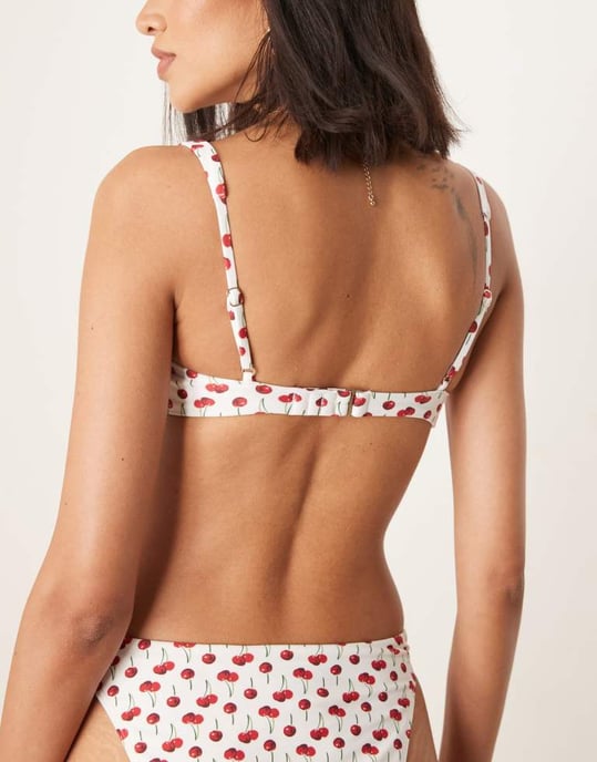 Abercrombie & Fitch ruched underwire bikini top co-ord in cherry print - Image 4