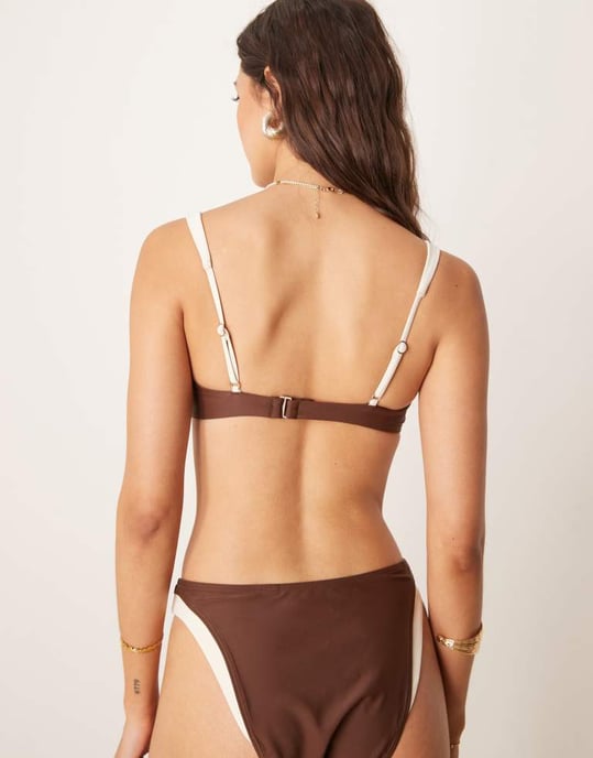 Abercrombie & Fitch swim wide contrast binding bikini top co-ord in brown - Image 3