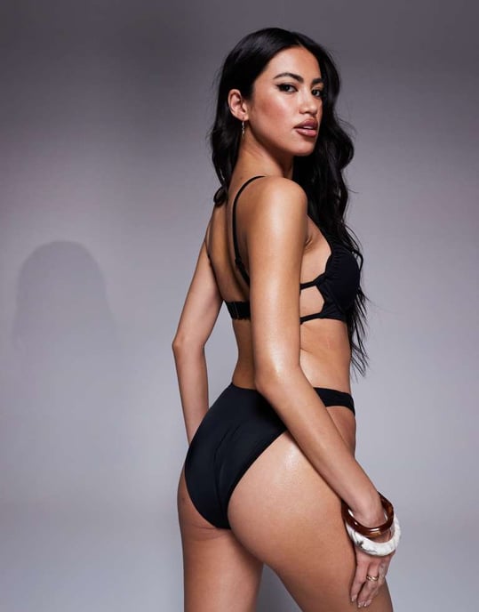ASOS DESIGN Ella underwire bikini top with gold front trim in black - Image 4