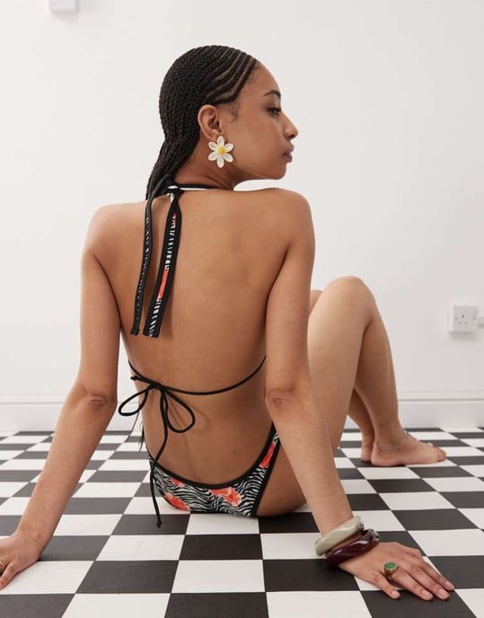 Motel cerry floral zebra print bikini top in multi - Image 4
