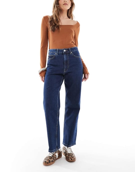 ASOS DESIGN ankle grazer straight leg jeans in indigo - MBLUE - Image 1
