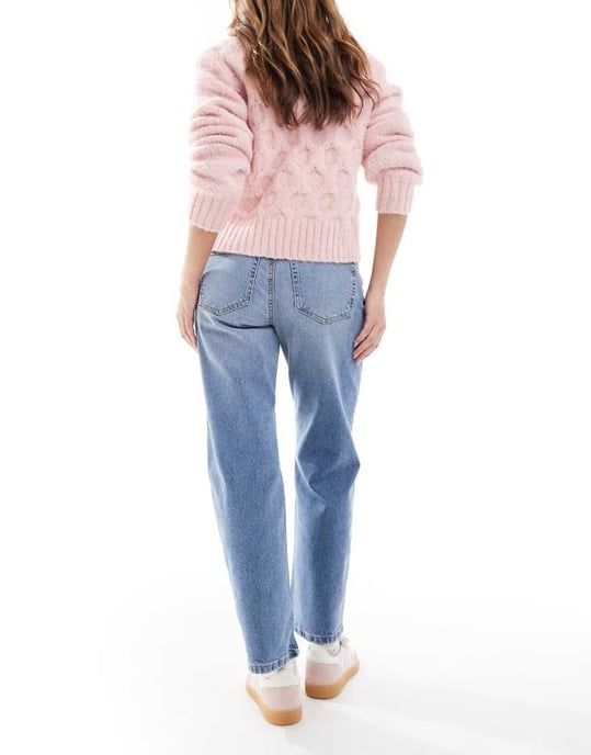 ASOS DESIGN ankle grazer straight leg jeans in mid blue - Image 2