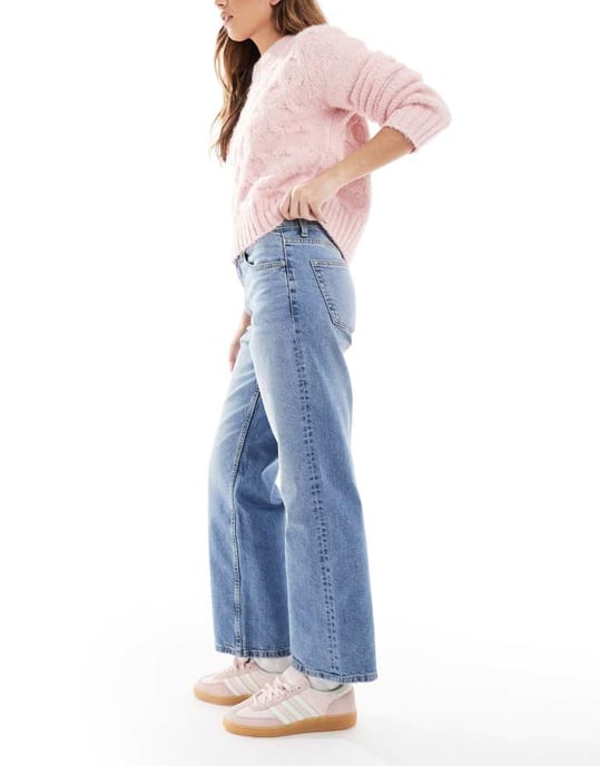 ASOS DESIGN ankle grazer straight leg jeans in mid blue - Image 3