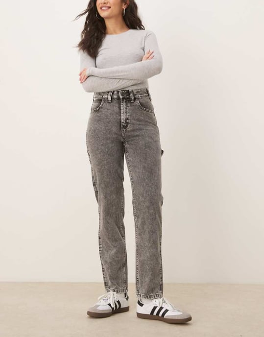 Dickies ellendale straight fit denim jeans in washed light grey - Image 1