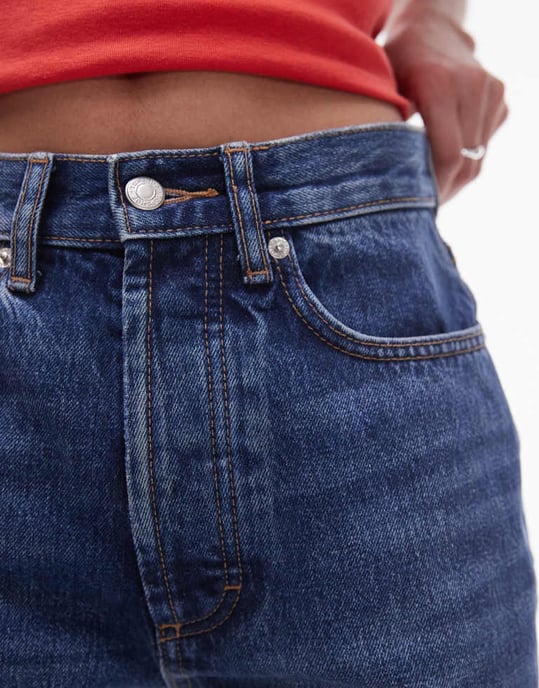 Topshop Kort hög midja rak jeans i mid blå - Image 4