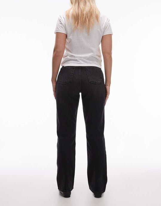 Topshop Hourglass Kort högmidjad rak jeans i tvättad svart - Image 2