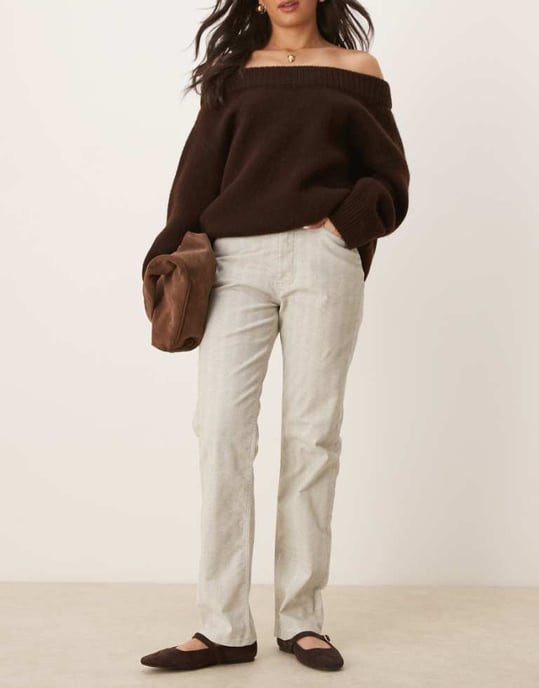 ASOS DESIGN straight leg herringbone flock jean in grey - Image 1