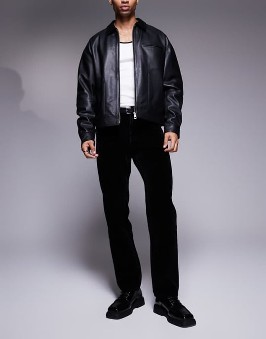 ASOS DESIGN raka passform fleecejeans i svart - Image 1