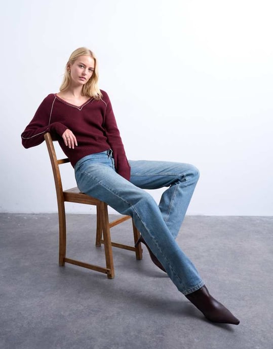 Topshop Tall Kort högmidjad rak jeans i vintageblå - Image 3