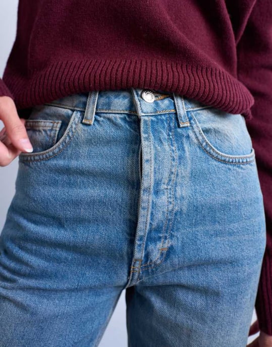 Topshop Tall Kort högmidjad rak jeans i vintageblå - Image 4