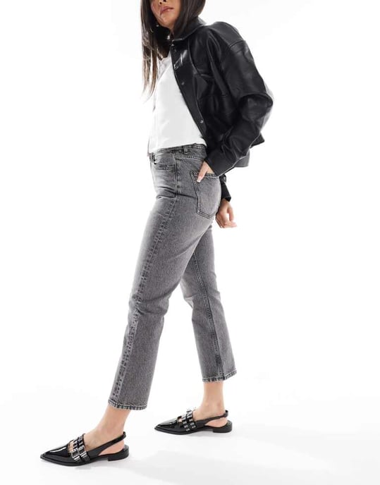 ASOS DESIGN korta midjehöga raka jeans i grått - Image 3