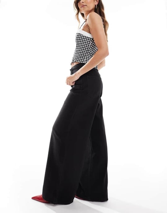ASOS DESIGN wide leg jean in washed black - BLACK - Image 2