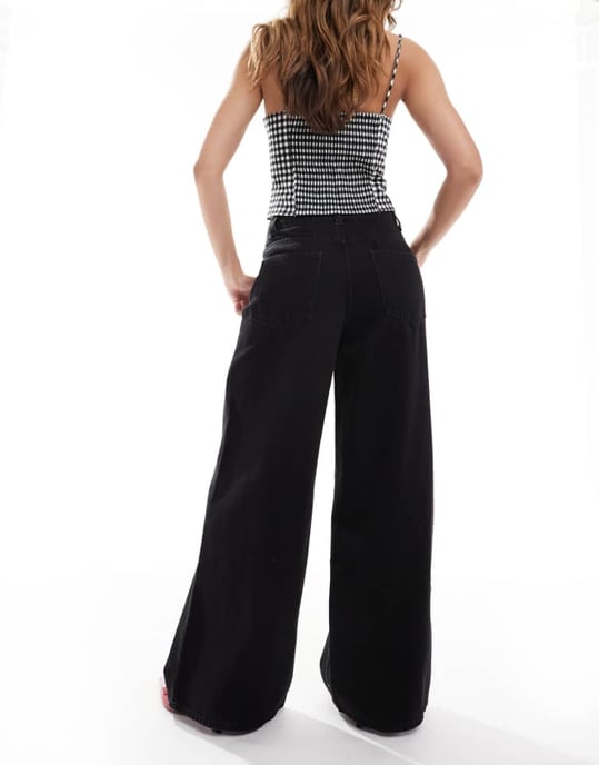 ASOS DESIGN wide leg jean in washed black - BLACK - Image 3