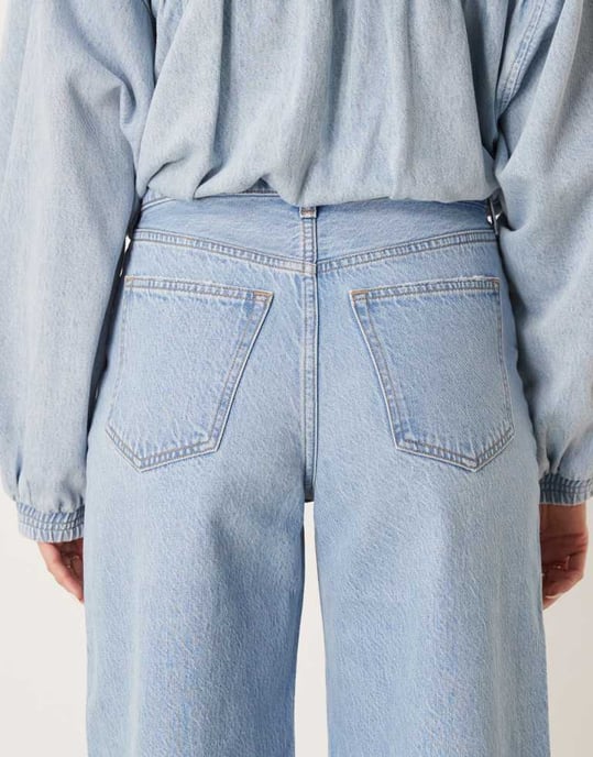 Abercrombie & Fitch hög midja vida jeans i ljusblå tvätt - Image 4