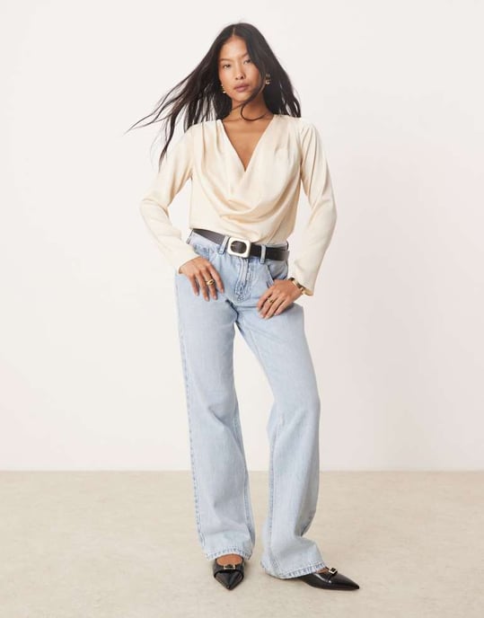 ASOS DESIGN Petite satin cowl bodysuit in cream - Image 4