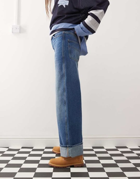 COLLUSION X002 baggy jeans with turn up in bright wash - MBLUE - Image 2