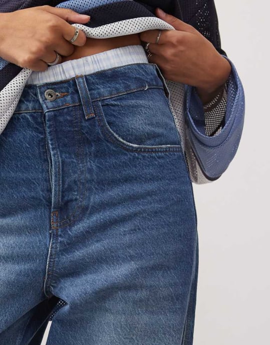 COLLUSION X002 baggy jeans with turn up in bright wash - MBLUE - Image 3