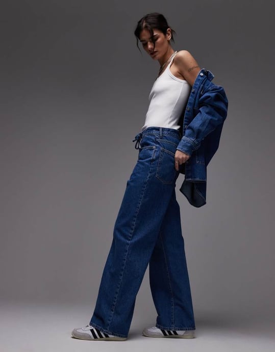 Lacoste co-ord baggy fit denim jeans in midwash blue with contrast stitching - Image 3