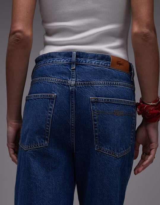 Lacoste co-ord baggy fit denim jeans in midwash blue with contrast stitching - Image 4