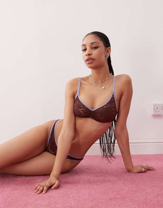 Motel lengkai contrast edge lace bra in chocolate brown - Image 4