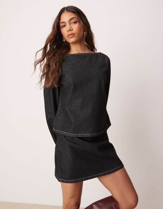 ASOS DESIGN ren denim mikro kjol i svart - Image 2