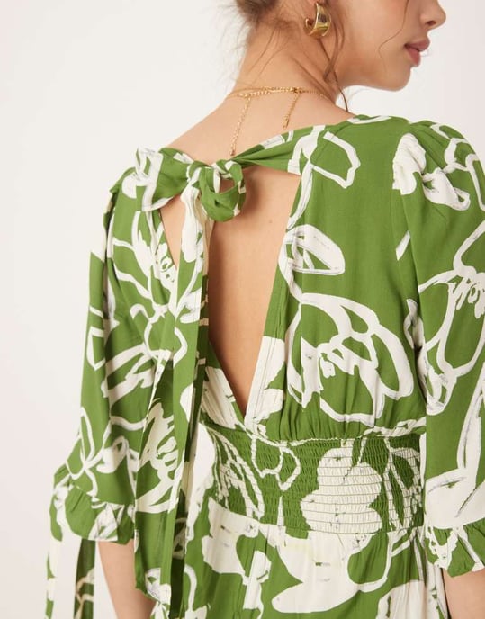 ASOS DESIGN shirred waist jumpsuit action in green floral - Image 2
