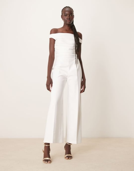 Abercrombie & Fitch off the shoulder draped jumpsuit in off white - Image 1