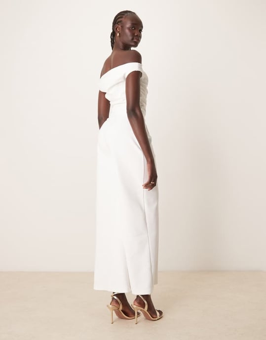 Abercrombie & Fitch off the shoulder draped jumpsuit in off white - Image 3