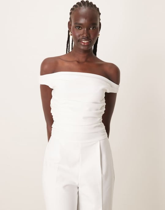 Abercrombie & Fitch off the shoulder draped jumpsuit in off white - Image 4