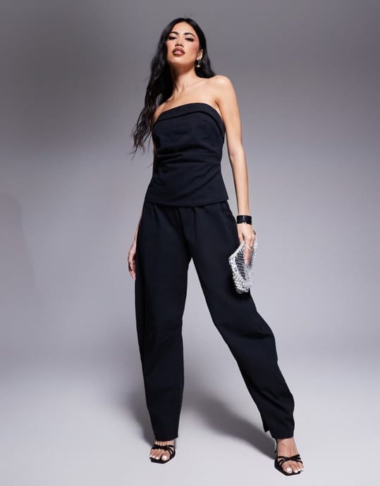 ASOS DESIGN bandeau barrel leg jumpsuit in black - Image 1