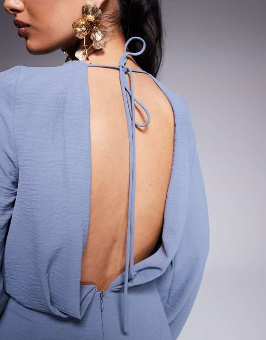 ASOS DESIGN cowl neck long sleeve jumpsuit with open back in dusky blue - Image 3