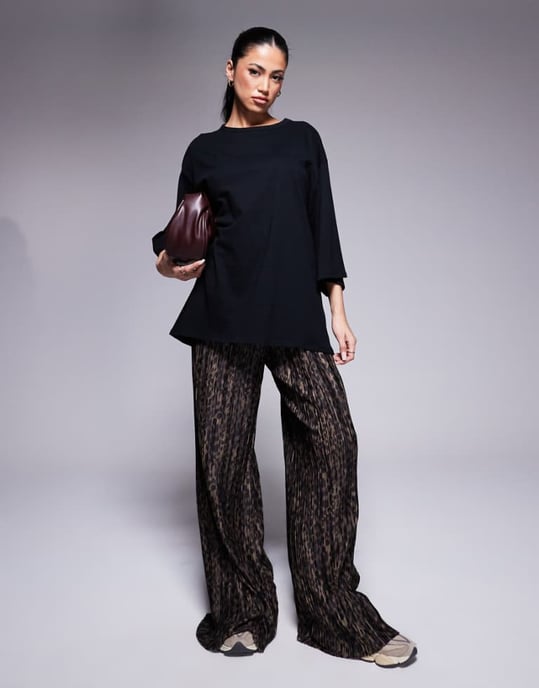 ASOS DESIGN 2 in 1 t-shirt and plisse jumpsuit in animal print - Image 1