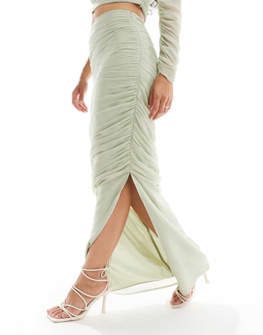 ASOS DESIGN chiffong volang maxi kjol set i salvia - Image 2