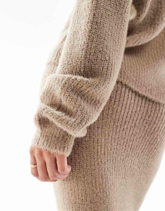 Vero Moda Petite fluffy jumper co-ord in beige - Image 3