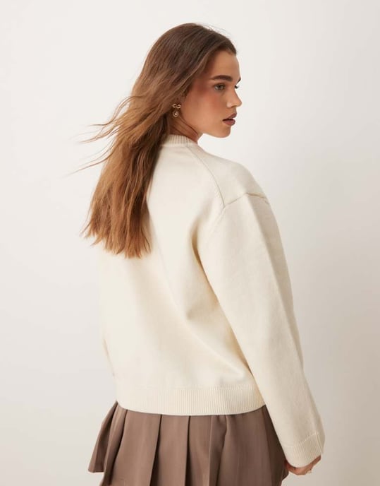 Gina Tricot crew neck knitted sweater with wide sleeves in cream - Image 3