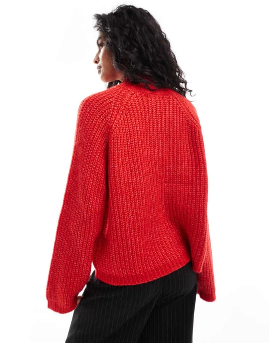 Pieces high neck jumper with wide sleeves in bittersweet red - Image 2