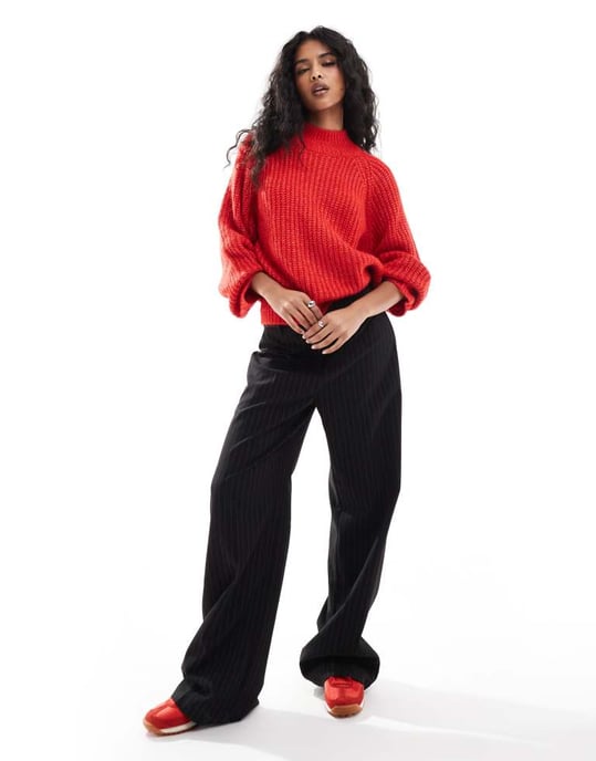 Pieces high neck jumper with wide sleeves in bittersweet red - Image 3
