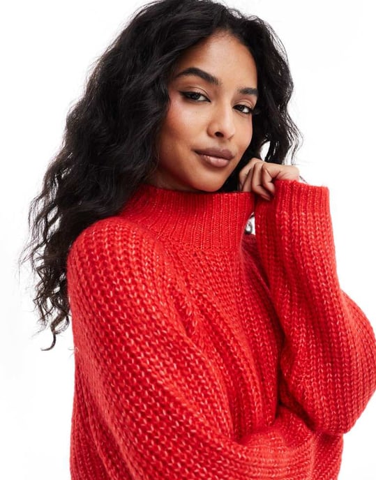 Pieces high neck jumper with wide sleeves in bittersweet red - Image 4