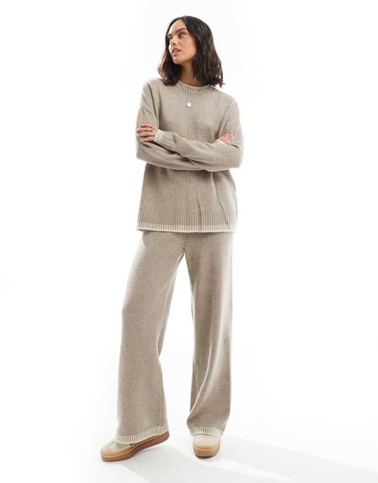 ONLY knitted mock neck jumper co-ord with stitch hem detail in beige - Image 3